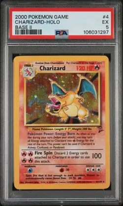 2000 POKEMON BASE SET 2 #4 CHARIZARD-HOLO PSA 5 - Image 1