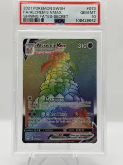 Pokemon Alcremie VMAX TCG Shining Fates Card 073/072 Rainbow Secret Rare Psa 10 - Image 1