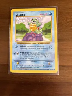 Pokemon TCG Squirtle Card #63/102 Common, Unlimited, Base Set - Image 1