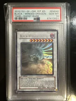 Yugioh PSA 10 Black Winged Dragon TSHD-EN040 Ghost Rare 1st Ed - Image 1