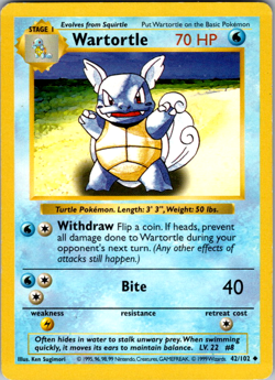 Pokemon Wartortle Base Set 42/102 Uncommon NM Vintage Card - Image 1