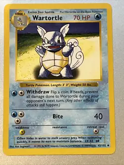Pokemon TCG Wartortle Base Set Shadowless Uncommon Card 42/102 LP NM Condition - Image 1