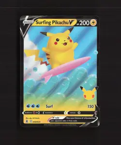 Surfing Pikachu V 008/025 Celebrations Ultra Rare Holo Pokemon Card NM - Image 1