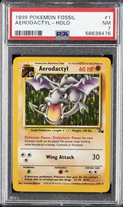 1999 POKEMON FOSSIL #1 AERODACTYL-HOLO PSA 7 - Image 1