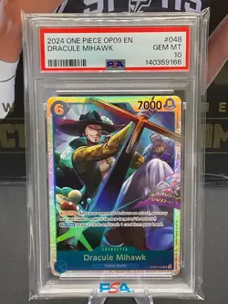 2024 One Piece OP09 EN OP09-048 Dracule Mihawk PSA 10 GEM MT - Image 1