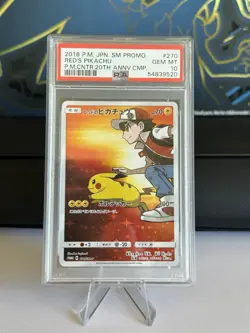 Pokemon Red's Pikachu P.M. Center 20th Ann. JPN Full Art Promo 270/SM-P PSA 10 - Image 2