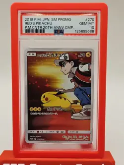 Pokemon Red's Pikachu P.M. Center 20th Ann. JPN Full Art Promo 270/SM-P PSA 10 - Image 2