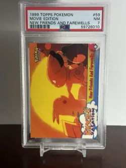 1999 Topps Movie Edition 59 New Friends Blue Logo Pokemon Card Psa 7 Pikachu - Image 1