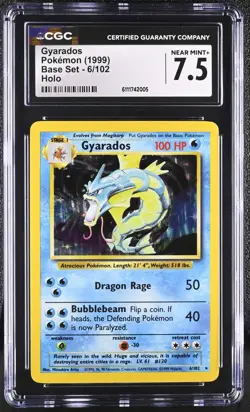 CGC 7.5 Gyarados 1999 Base Set 6/102 Holo Pokemon Card - Image 1