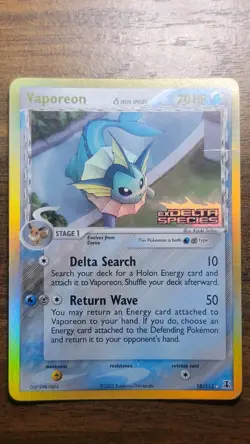 2005 POKEMON VAPOREON EX DELTA SPECIES REVERSE STAMP HOLO RARE 18/113 - Image 1