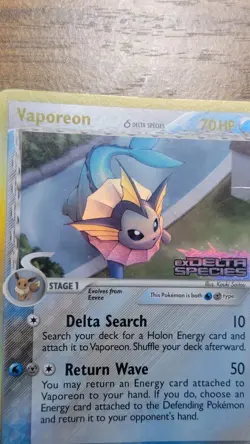 2005 POKEMON VAPOREON EX DELTA SPECIES REVERSE STAMP HOLO RARE 18/113 - Image 2