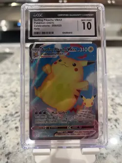 2021 Pokemon Celebrations Surfing Pikachu VMAX FULL ART 009/025 CGC 10 GEM MINT - Image 1