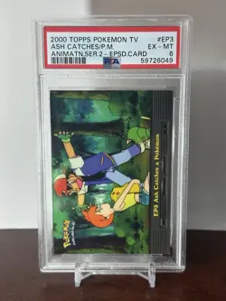 1999 Topps Pokemon Tv Ep3 Ash Catches Series 2 Blue Logo Psa 6 - Image 1