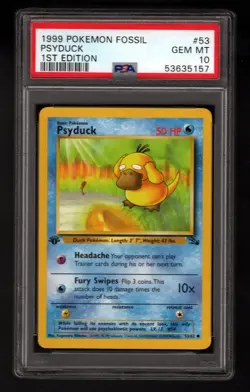 1999 POKEMON FOSSIL 1ST ED #53 PSYDUCK PSA 10 GEM MINT - Image 1