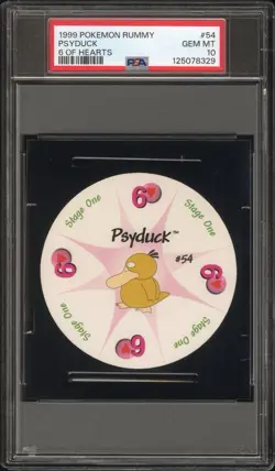 Psyduck Pokemon Card Rummy Playing Card Poker 6 Hearts 1999 WOTC Nintendo PSA 10 - Image 1