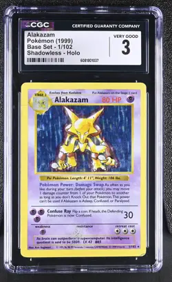 CGC 3 Alakazam 1999 Base Set 1/102 Shadowless Holo Pokemon Card - Image 1