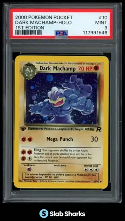 2000 POKEMON TEAM ROCKET FIRST EDITION #10/82 DARK MACHAMP HOLO PSA 9 - Image 1