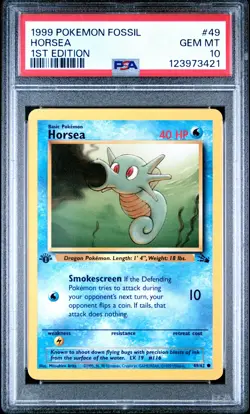 1999 POKEMON FOSSIL 1ST ED #49 HORSEA PSA 10 - Image 1