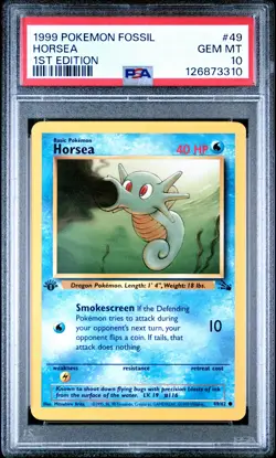 1999 POKEMON FOSSIL 1ST ED #49 HORSEA PSA 10 - Image 1