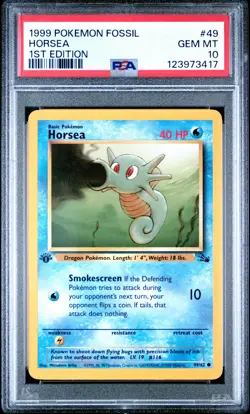 1999 POKEMON FOSSIL 1ST ED #49 HORSEA PSA 10 - Image 1