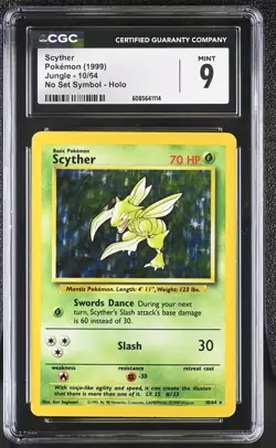 CGC 9 MINT Scyther 1999 Jungle 10/64 No Set Symbol Holo Pokemon Card - Image 1