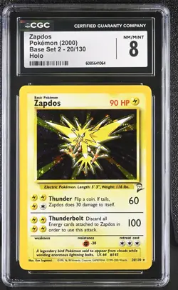 CGC 8 Zapdos 2000 Base Set 2 20/130 Holo Pokemon Card - Image 1