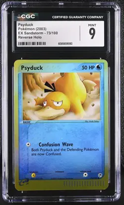 CGC 9 MINT Psyduck 2003 EX Sandstorm 73/100 Reverse Holo Pokemon Card - Image 1