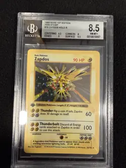 Pokemon TCG 1st Edition Base Set Zapdos Holo Rare. Graded 8.5 - Image 1