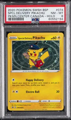 2020 POKEMON SWSH BLACK STAR PROMO #074 SPECIAL DELIVERY PIKACHU-HOLO PSA 8 - Image 1
