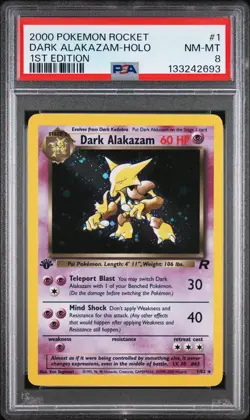 Pokemon PSA 8 Graded HOLO 1st Edition Dark Alakazam 1/82 Team Rocket WOTC - Image 1