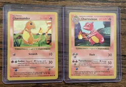 Pokemon TCG 1999 Charmander + Charmeleon Base Set SHADOWLESS MP - Image 1