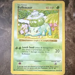 Pokemon TCG Bulbasaur Base Set Shadowless 44/102 1999 40 HP Common Basic - Image 1