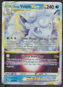Alolan Vulpix VSTAR 034/195 Holo Rare VSTAR Silver Tempest Pokemon Near Mint - Image 1
