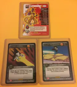 2015 SDCC Dragonball Z TCG Golden Frieza + Krillin + Gohan 3 Card Set Panini - Image 1
