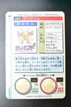 Alakazam File No. 065 Bandai Carddass Vending Red 1996 Prism Pokemon Card - Image 5