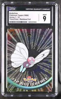 Butterfree Rainbow Foil 1999 Topps Pokemon Series 1 - 12 Third Print CGC 9 - Image 1