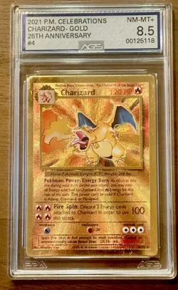 2021 Pokemon Celebrations Metal Gold Charizard AGS 8.5 - Image 1