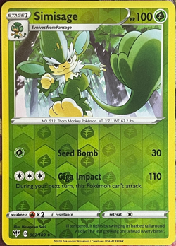 Simisage Reverse Holo - 007/189 - Darkness Ablaze Pokemon 2020 - Image 1