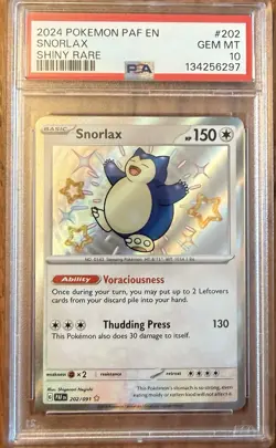 2024 POKEMON PAF EN-PALDEAN FATES SHINY RARE #202 SNORLAX PSA 10 - Image 1
