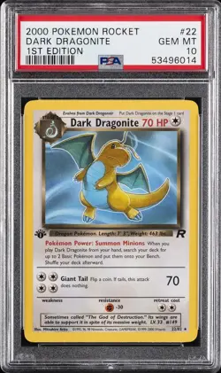 2000 POKEMON ROCKET 1ST ED #22 DARK DRAGONITE PSA 10 - Image 1