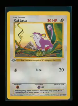POKEMON 1st Edition Shadowless Base Set RATTATA 61/102 Common LP Vintage WOTC - Image 1