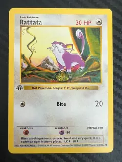 Pokemon TCG Rattata 61/102 Base Set Shadowless 1st Edition Common LP - Image 1