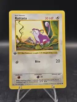 Pokemon TCG Rattata 61/102 1st Edition Shadowless Base Set Regular Common LP - Image 1