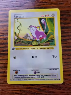 Pokemon 1st edition Shadowless Rattata Base Set 61/102 LP! - Image 1