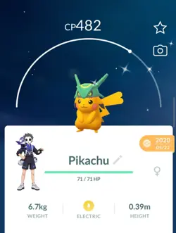 Pikachu Shiny (Rayquaza Hat) Pokemon Go T- 20k Stardust - Image 1