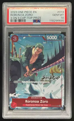 2023 One Piece Romance Dawn Roronoa Zoro 3 On 3 Cup Top Prize #013 PSA 10 - Image 1