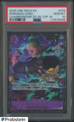 2025 One Piece En Championship 25-26 Top 16 #076 Roronoa Zoro PSA 10 GEM MINT - Image 1
