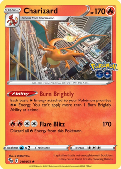 Pokemon TCG Cards Charizard 10/78 Pokemon Go Holo Rare NM - Image 1