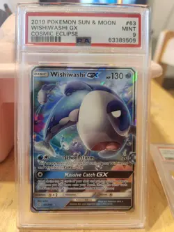 2019 Pokemon Sun & Moon Cosmic Eclipse Wishiwashi GX #63 - PSA 9 MINT - Image 1