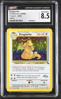 CGC 8.5 Dragonite 1999 Fossil 4/62 Holo Pokemon Card - Image 1
